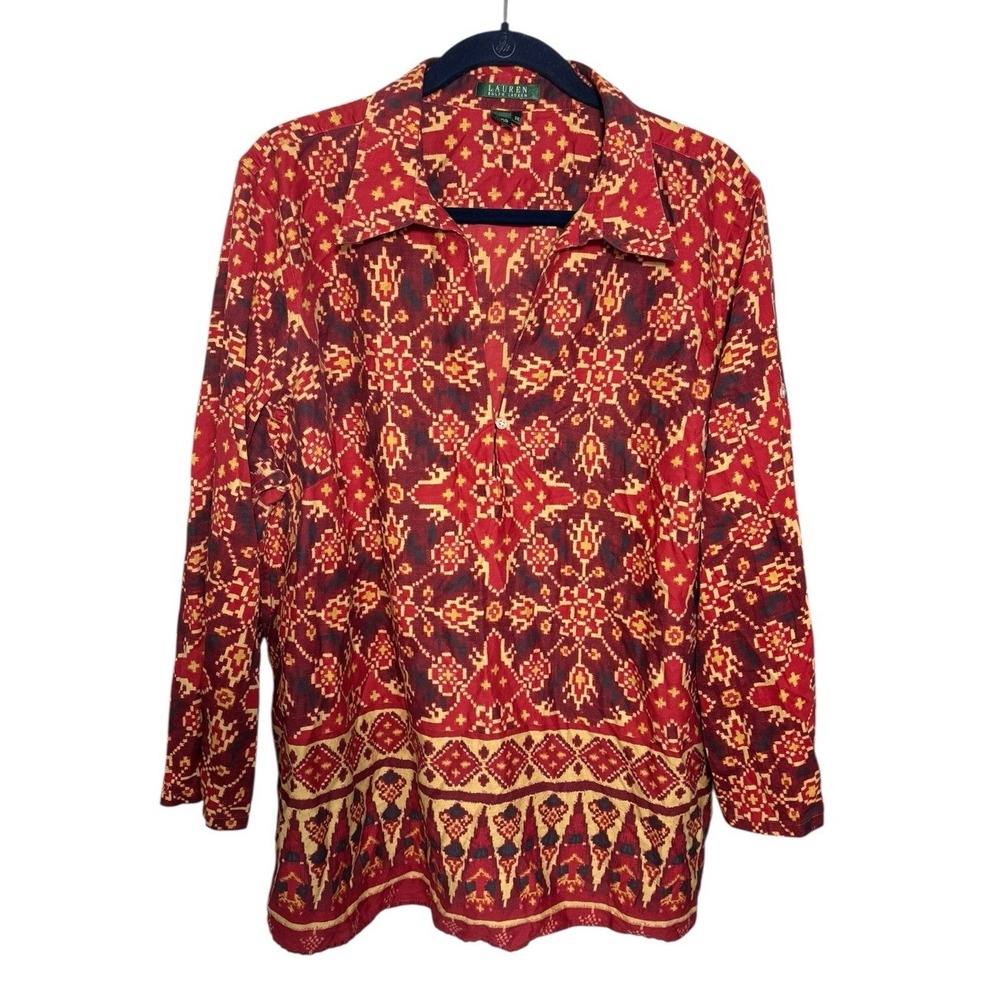 Lauren Ralph Lauren Pullover Aztec Blouse Size 3X Western 100%‎ Cotton